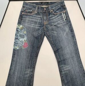 Anoname Women's Bootcut Blue Jeans Adult Size 26  Skull & Roses - NEVER WORN